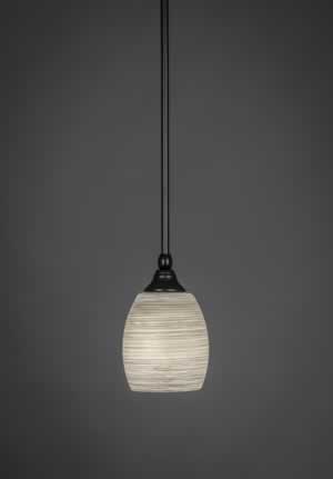 Stem Mini Pendant With Hang Straight Swivel Shown In Matte Black Finish With 5" Gray Linen Glass
