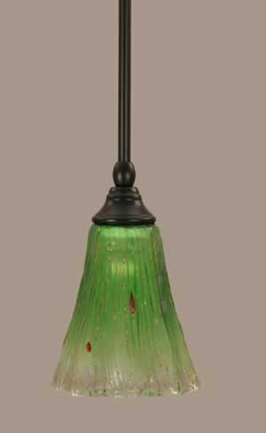 Stem Mini Pendant With Hang Straight Swivel Shown In Matte Black Finish With 5.5" Kiwi Green Crystal Glass