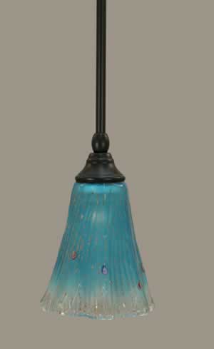 Stem Mini Pendant With Hang Straight Swivel Shown In Matte Black Finish With 5.5" Teal Crystal Glass