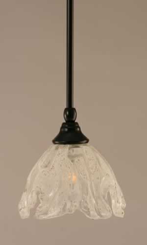 Stem Mini Pendant With Hang Straight Swivel Shown In Matte Black Finish With 7" Italian Ice Glass