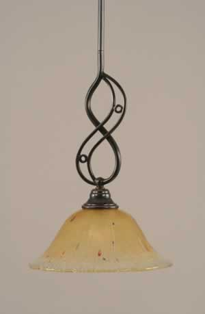 Jazz Mini Pendant With Hang Straight Swivel Shown In Black Copper Finish With 10" Amber Crystal Glass