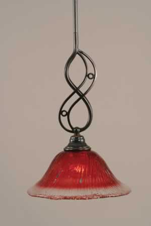 Jazz Mini Pendant With Hang Straight Swivel Shown In Black Copper Finish With 10" Raspberry Crystal Glass