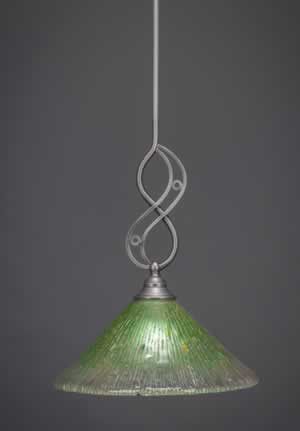 Jazz Mini Pendant With Hang Straight Swivel Shown In Brushed Nickel Finish With 12" Kiwi Green Crystal Glass