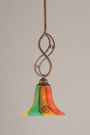 Jazz Mini Pendant With Hang Straight Swivel Shown In Bronze Finish With 8" Mardi Gras Glass
