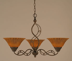 Jazz 3 Light Chandelier Shown In Bronze Finish With 10" Tiger Glass