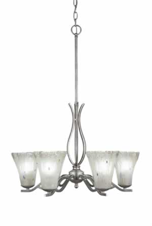 Revo 6 Light Chandelier Shown In Aged Silver Finish With 5.5” Fluted Frosted Crystal Glass