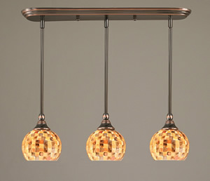 3 Light Multi Light Mini Pendant With Hang Straight Swivels Shown In Black Copper Finish With 6" Sea Mist Seashell Glass