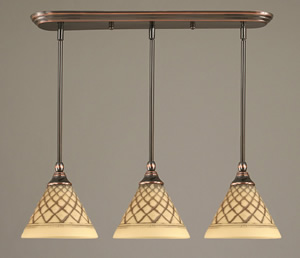 3 Light Multi Light Mini Pendant With Hang Straight Swivels Shown In Black Copper Finish With 7" Chocolate Icing Glass