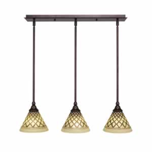 3 Light Multi Light Mini Pendant With Hang Straight Swivels Shown In Bronze Finish With 7" Chocolate Icing Glass