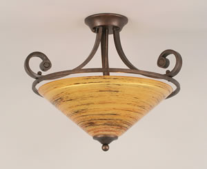 Curl Semi-Flush With 3 Bulbs Shown In Bronze Finish With 16" Firré Saturn Glass