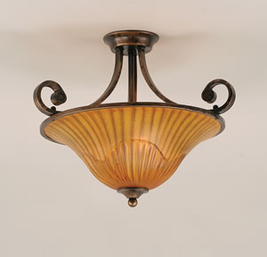 Curl Semi-Flush With 3 Bulbs Shown In Bronze Finish With 16" Tiger Glass