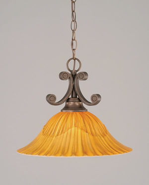 Curl Pendant Shown In Bronze Finish With 16" Tiger Glass