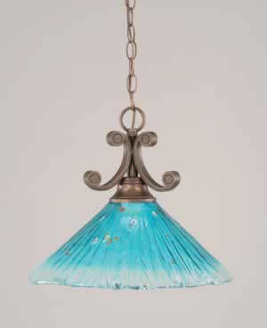 Curl Pendant Shown In Bronze Finish With 16" Teal Crystal Glass