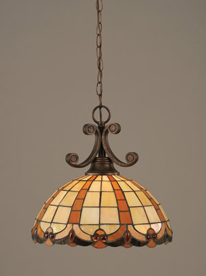 Curl Pendant Shown In Bronze Finish With 14.5" Butterscotch Tiffany Glass