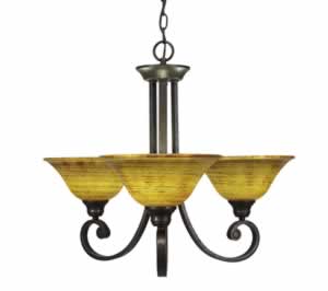 Curl 3 Light Chandelier Shown In Bronze Finish With 10" Firré Saturn Glass