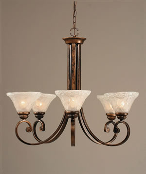 Curl 5 Light Chandelier Shown In Bronze Finish With 7" Italian Bubble Glass