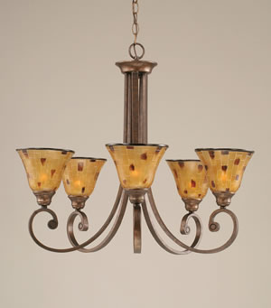 Curl 5 Light Chandelier Shown In Bronze Finish With 7" Penshell Resin Shade