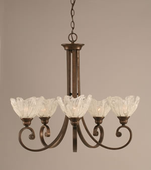 Curl 5 Light Chandelier Shown In Bronze Finish With 7" Italian Ice Glass