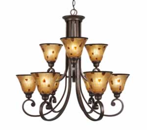 Curl 9 Light Chandelier Shown In Bronze Finish With 7" Penshell Resin Shade