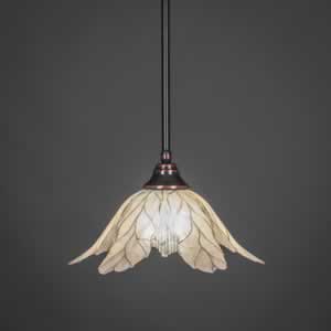 Stem Pendant With Hang Straight Swivel With Hang Straight Swivel Shown In Black Copper Finish With 16" Vanilla Leaf Glass