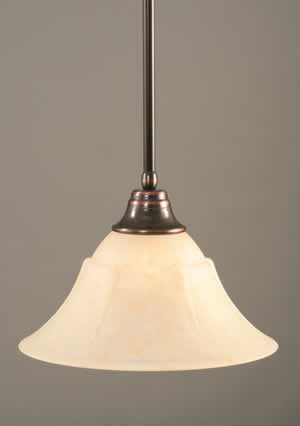Stem Pendant With Hang Straight Swivel Shown In Black Copper Finish With 14" Amber Marble Glass