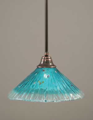 Stem Pendant With Hang Straight Swivel Shown In Black Copper Finish With 16" Teal Crystal Glass