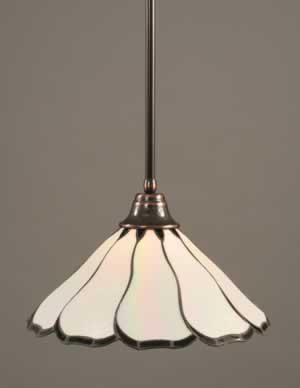 Stem Pendant With Hang Straight Swivel Shown In Black Copper Finish With 16" Pearl & Black Flair Tiffany Glass