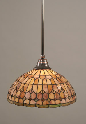 Stem Pendant With Hang Straight Swivel Shown In Black Copper Finish With 15" Rosetta Tiffany Glass