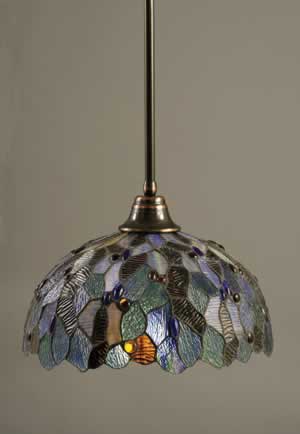 Stem Pendant With Hang Straight Swivel Shown In Black Copper Finish With 16" Blue Mosaic Tiffany Glass
