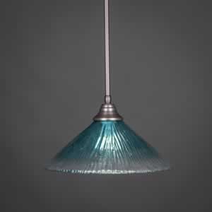 Stem Pendant With Hang Straight Swivel Shown In Brushed Nickel Finish With 16" Teal Crystal Glass