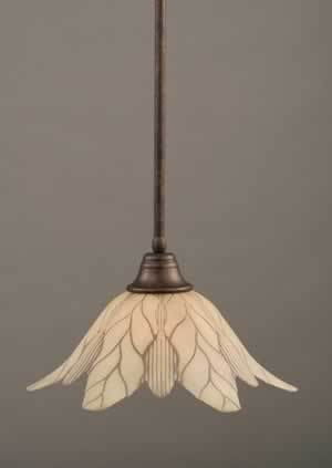 Stem Pendant With Hang Straight Swivel Shown In Bronze Finish With 16" Vanilla Leaf Glass