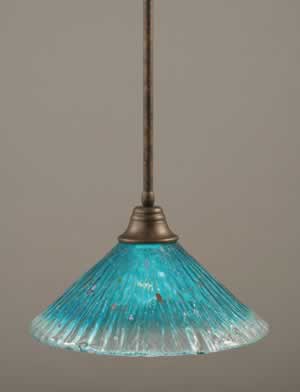 Stem Pendant With Hang Straight Swivel Shown In Bronze Finish With 16" Teal Crystal Glass