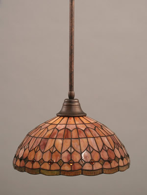Stem Pendant With Hang Straight Swivel Shown In Bronze Finish With 15" Rosetta Tiffany Glass