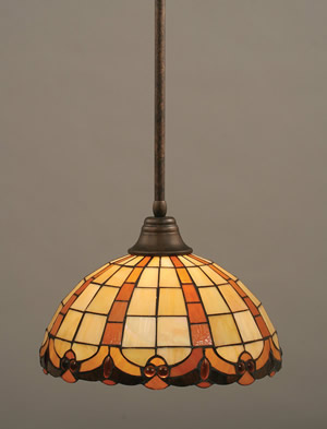 Stem Pendant With Hang Straight Swivel Shown In Bronze Finish With 14.5" Butterscotch Tiffany Glass