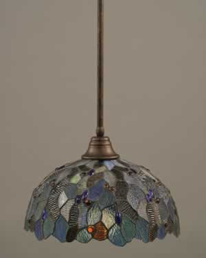 Stem Pendant With Hang Straight Swivel Shown In Bronze Finish With 16" Blue Mosaic Tiffany Glass