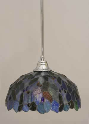 Stem Pendant With Hang Straight Swivel Shown In Chrome Finish With 16" Blue Mosaic Tiffany Glass