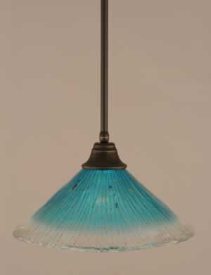Stem Pendant With Hang Straight Swivel Shown In Dark Granite Finish With 16" Teal Crystal Glass