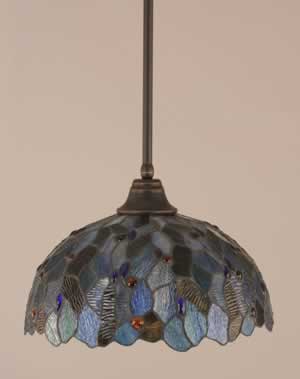 Stem Pendant With Hang Straight Swivel Shown In Dark Granite Finish With 16" Blue Mosaic Tiffany Glass