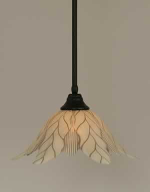 Stem Pendant With Hang Straight Swivel Shown In Matte Black Finish With 16" Vanilla Leaf Glass