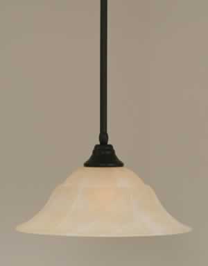 Stem Pendant With Hang Straight Swivel Shown In Matte Black Finish With 16" Amber Marble Glass