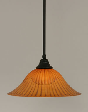 Stem Pendant With Hang Straight Swivel Shown In Matte Black Finish With 16" Tiger Glass