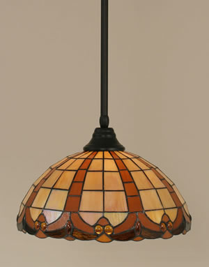 Stem Pendant With Hang Straight Swivel Shown In Matte Black Finish With 14.5" Butterscotch"" Tiffany Glass