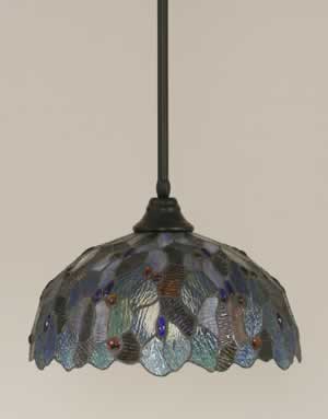 Stem Pendant With Hang Straight Swivel Shown In Matte Black Finish With 16" Blue Mosaic Tiffany Glass