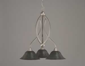 Bow 3 Light Chandelier Shown In Brushed Nickel Finish With 10" Charcoal Spiral Glass