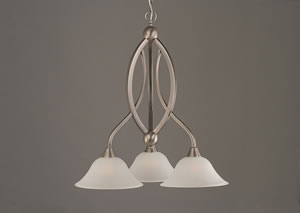 Bow 3 Light Chandelier Shown In Brushed Nickel Finish With 10" Dew Drop Glass