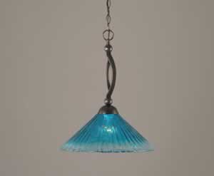 Bow Pendant Shown In Black Copper Finish With 16" Teal Crystal Glass