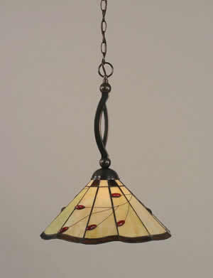 Bow Pendant Shown In Black Copper Finish With 16" Autumn Leaves Tiffany Glass