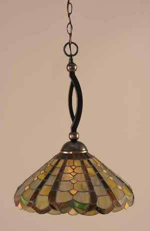 Bow Pendant Shown In Black Copper Finish With 15" Paradise Tiffany Glass