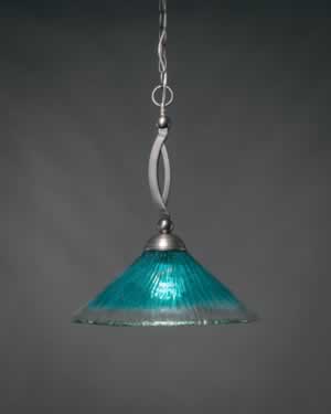 Bow Pendant Shown In Brushed Nickel Finish With 16" Teal Crystal Glass