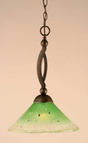 Bow Pendant Shown In Bronze Finish With 12" Kiwi Green Crystal Glass